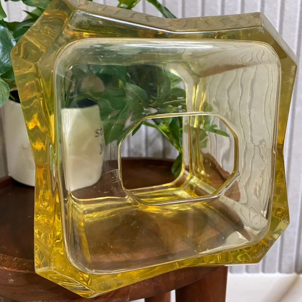 Lucite Modern Yellow Amber Tissue Box Cover Retro
